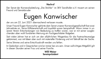 Traueranzeige von Eugen Kanwischer von Mannheimer Morgen