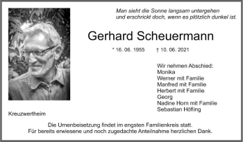 Traueranzeige von Gerhard Scheuermann von Fränkische Nachrichten