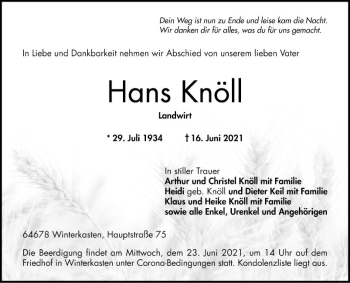 Traueranzeige von Hans Knöll von Bergsträßer Anzeiger