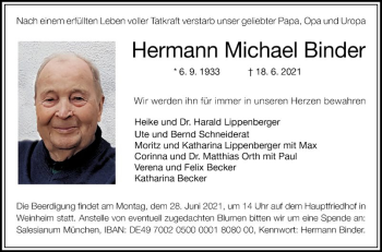 Traueranzeige von Hermann Michael Binder von Mannheimer Morgen