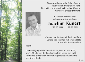 Traueranzeige von Joachim Kunert von Fränkische Nachrichten