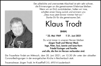 Traueranzeige von Klaus Trodt von Bergsträßer Anzeiger