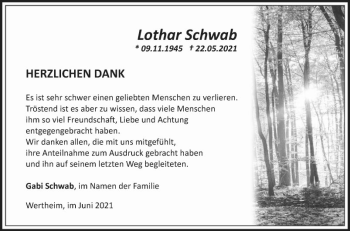 Traueranzeige von Lothar Schwab von Fränkische Nachrichten