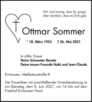 Traueranzeige von Ottmar Sommer von Bergsträßer Anzeiger