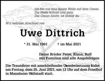 Traueranzeige von Uwe Dittrich von Mannheimer Morgen