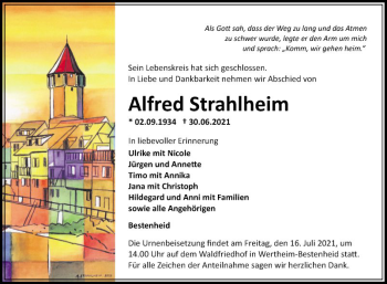 Traueranzeige von Alfred Strahlheim von Fränkische Nachrichten