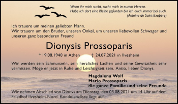 Traueranzeige von Dionysis Prossoparis von Mannheimer Morgen