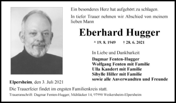 Traueranzeige von Eberhard Hugger von Fränkische Nachrichten