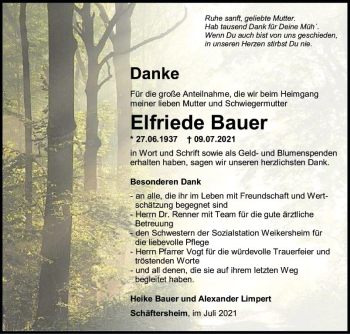 Traueranzeige von Elfriede Bauer von Fränkische Nachrichten