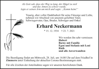 Traueranzeige von Erhard Neckermann von Fränkische Nachrichten