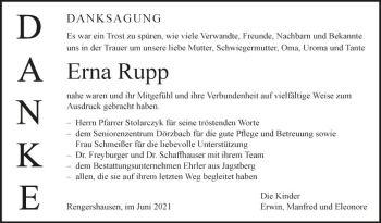 Traueranzeige von Erna Rupp von Fränkische Nachrichten