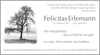 Traueranzeige von Felicitas Erlenmann von Südhessen Morgen