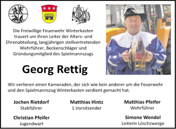 Traueranzeige von Georg Rettig von Bergsträßer Anzeiger