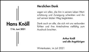 Traueranzeige von Hans Knöll von Bergsträßer Anzeiger