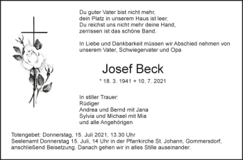 Traueranzeige von Josef Beck von Fränkische Nachrichten