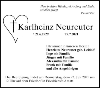 Traueranzeige von Karlheinz Neureuter von Mannheimer Morgen