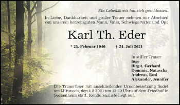 Traueranzeige von Karl Th. Eder von Mannheimer Morgen