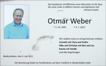 Traueranzeige von Otmar Weber von Fränkische Nachrichten