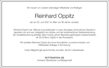 Traueranzeige von Reinhard Oppitz von Fränkische Nachrichten