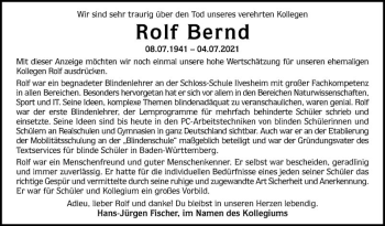 Traueranzeige von Rolf Bernd von Mannheimer Morgen