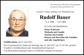 Traueranzeige von Rudolf Bauer von Fränkische Nachrichten