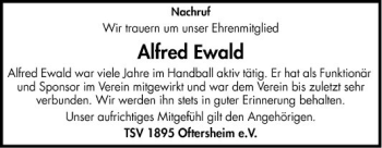 Traueranzeige von Alfred Ewald von Schwetzinger Zeitung