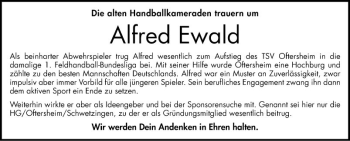 Traueranzeige von Alfred Ewald von Schwetzinger Zeitung