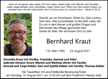 Traueranzeige von Bernhard Kraut von Fränkische Nachrichten