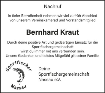 Traueranzeige von Bernhard Kraut von Fränkische Nachrichten