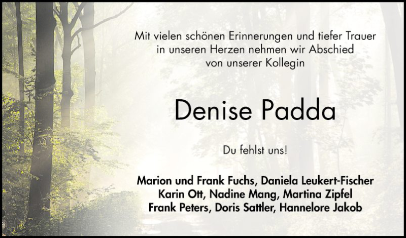  Traueranzeige für Denise Padda vom 07.08.2021 aus Bergsträßer Anzeiger