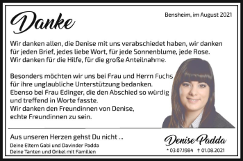 Traueranzeige von Denise Padda von Bergsträßer Anzeiger