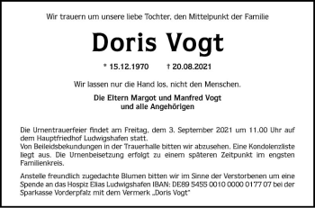 Traueranzeige von Doris Vogt von Mannheimer Morgen