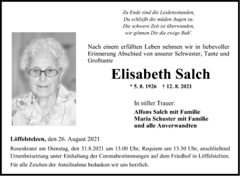 Traueranzeige von Elisabeth Salch von Fränkische Nachrichten