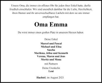 Traueranzeige von Emma Brunner von Fränkische Nachrichten