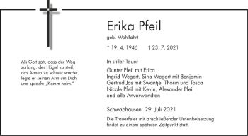 Traueranzeige von Erika Pfeil von Fränkische Nachrichten