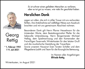 Traueranzeige von Georg Rettig von Bergsträßer Anzeiger