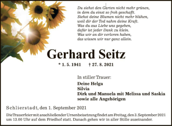 Traueranzeige von Gerhard Seitz von Fränkische Nachrichten