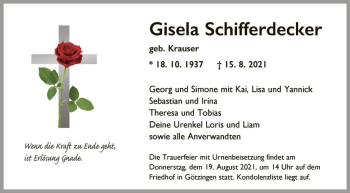 Traueranzeige von Gisela Schifferdecker von Fränkische Nachrichten