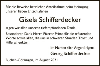 Traueranzeige von Gisela Schifferdecker von Fränkische Nachrichten