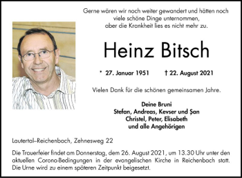 Traueranzeige von Heinz Bitsch von Bergsträßer Anzeiger