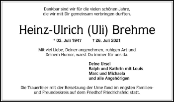 Traueranzeige von Heinz-Ulrich Brehme von Mannheimer Morgen