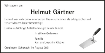 Traueranzeige von Helmut Gärtner von Fränkische Nachrichten