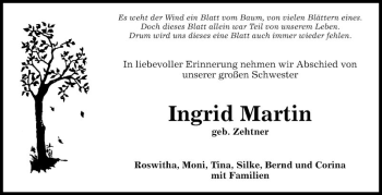 Traueranzeige von Ingrid Martin von Fränkische Nachrichten