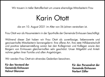 Traueranzeige von Karin Otott von Bergsträßer Anzeiger