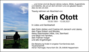 Traueranzeige von Karin Otott von Bergsträßer Anzeiger