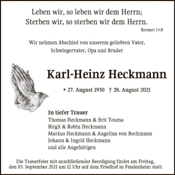 Traueranzeige von Karl-Heinz Heckmann von Mannheimer Morgen