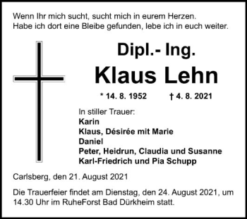 Traueranzeige von Klaus Lehn von Mannheimer Morgen