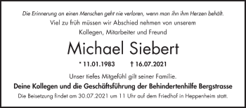 Traueranzeige von Michael Siebert von Bergsträßer Anzeiger