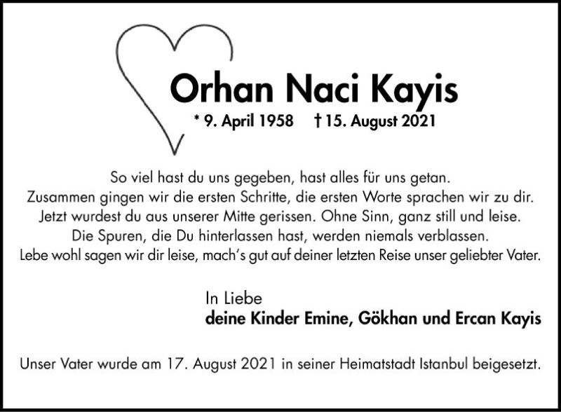  Traueranzeige für Orhan Naci Kayis vom 21.08.2021 aus Bergsträßer Anzeiger