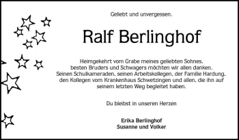 Traueranzeige von Ralf Berlinghof von Schwetzinger Zeitung